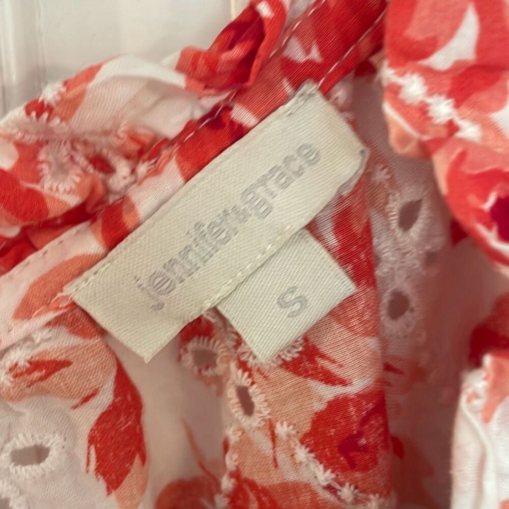Jennifer & Grace orange floral eyelet puff sleeve top small - Picture 4 of 9